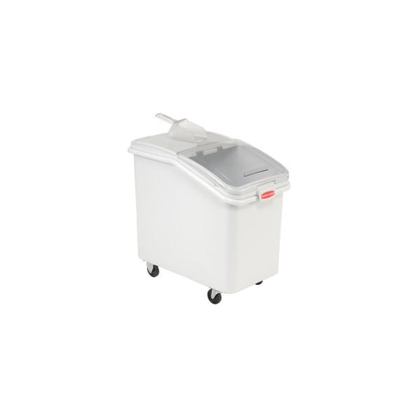 Rubbermaid Commercial Rubbermaid 3603-88 4.1 Cu. Ft Plastic Bin Truck with Clear Lid & Scoop FG360388WHT - main